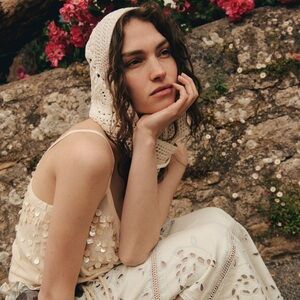 Vintage Free People Cream Crochet Headscarf